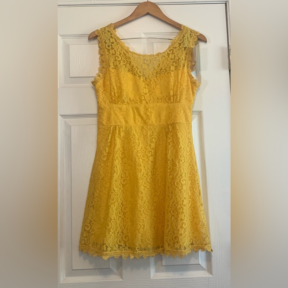 Re-Order Yellow Lace A-Line Boutique Dress, 12/L, NWT